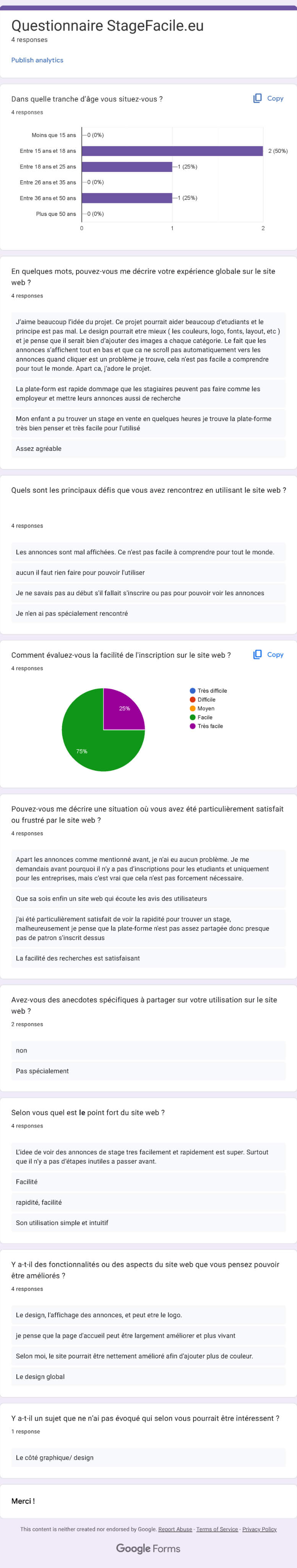 Capture d'écran du questionnaire